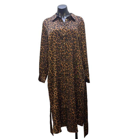 NWT Talbots Animal Print Brown Dress With Belt Button Down Leopard Midi Long Sle - Picture 7 of 9